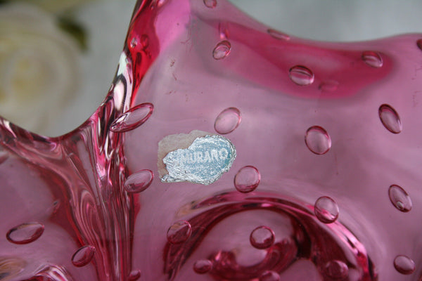 Vtg 1960 Murano marked art glass bowl red cute piece