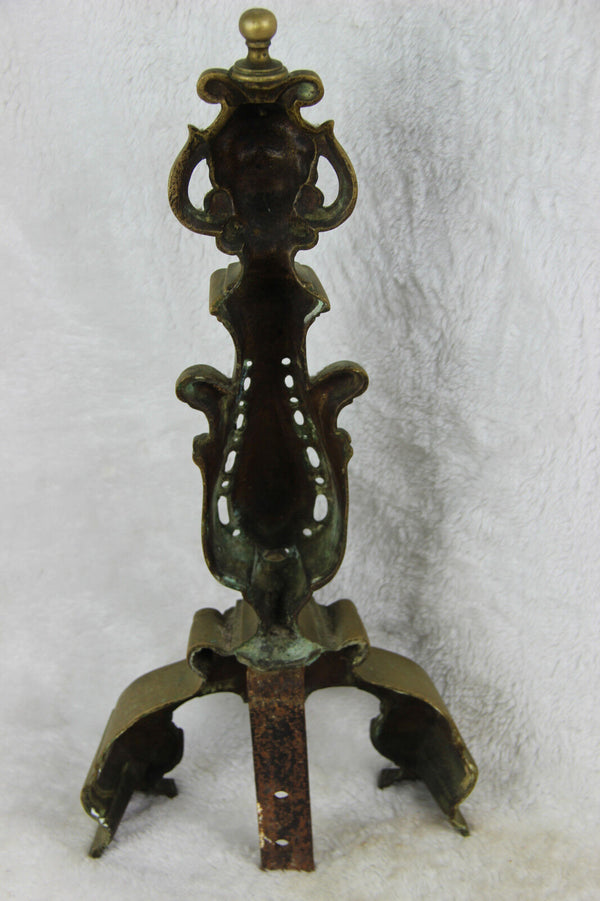 Bronze antique Fireplace andiron mantel set fleur de lys Caryatid satyr devil