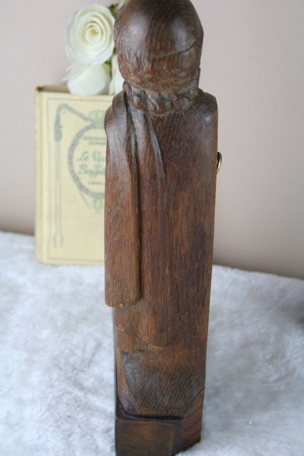 Antique Religious Figurine praying jesus / joseph kneeling statue wood carved