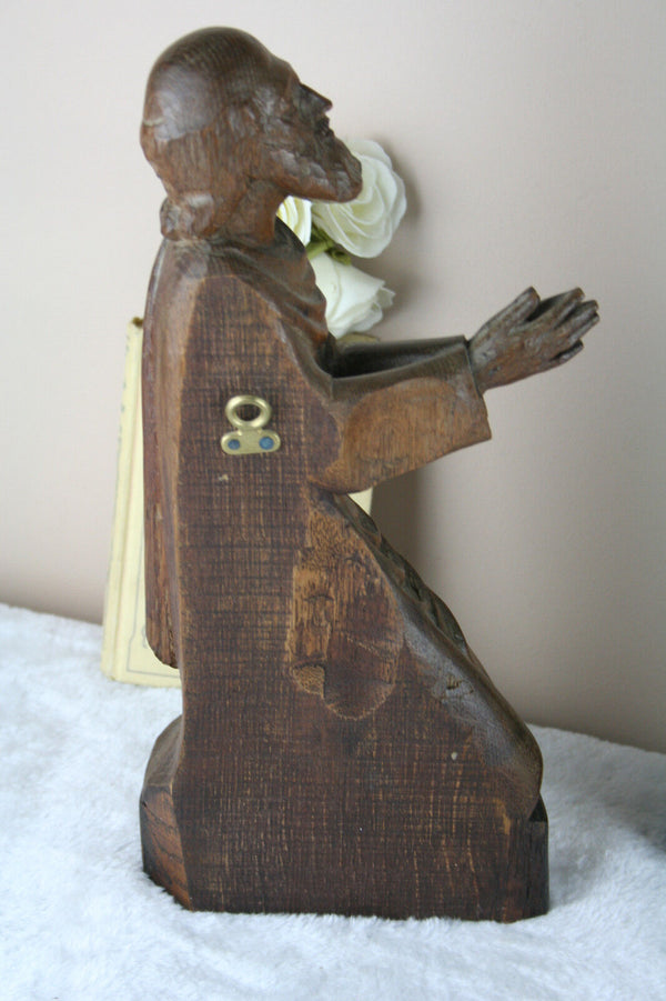 Antique Religious Figurine praying jesus / joseph kneeling statue wood carved