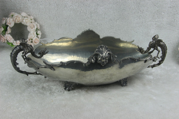 ANTIQUE Italian Centerpiece bowl gothic dragons  PELTRO PEWTER metal