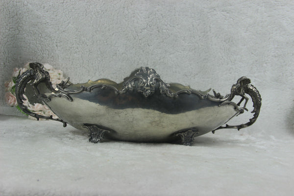 ANTIQUE Italian Centerpiece bowl gothic dragons  PELTRO PEWTER metal