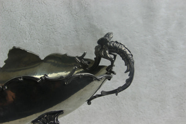 ANTIQUE Italian Centerpiece bowl gothic dragons  PELTRO PEWTER metal