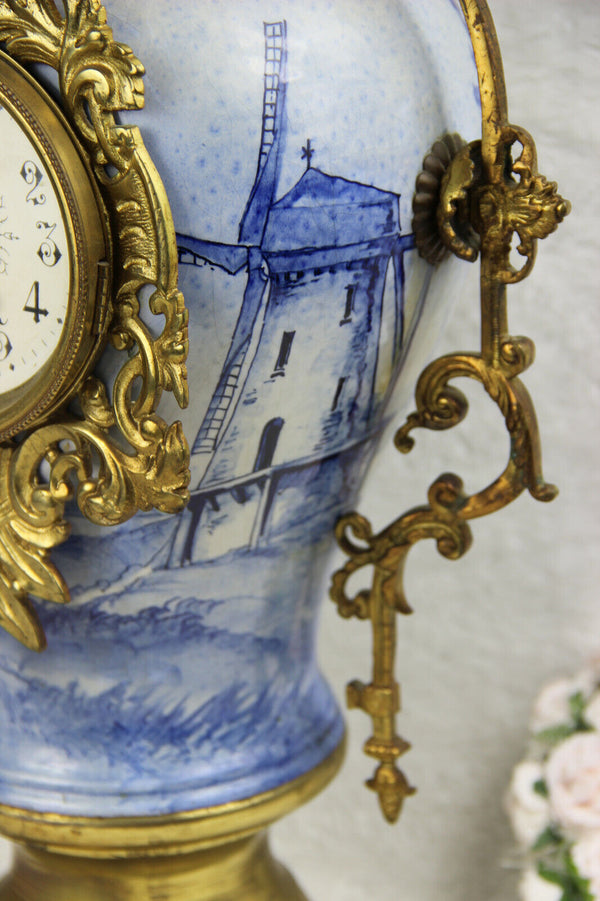 XL delft blue white mill landscape ceramic Clock