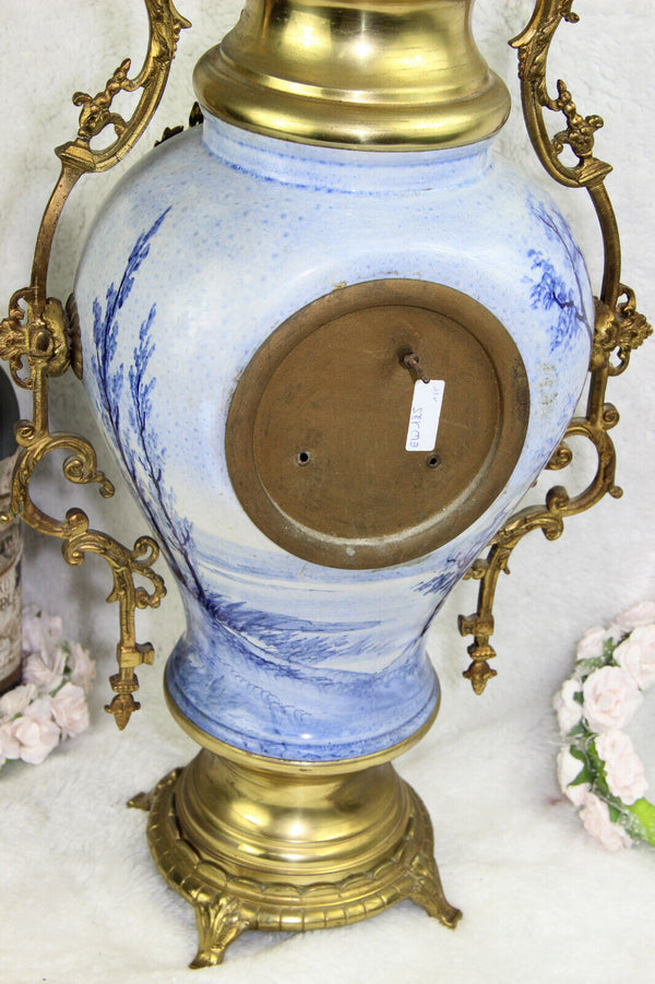 XL delft blue white mill landscape ceramic Clock