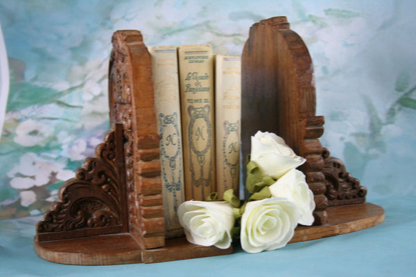 Pair German wood carved book ends 1950