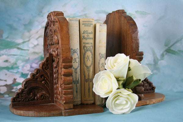 Pair German wood carved book ends 1950