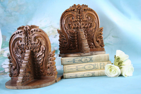 Pair German wood carved book ends 1950