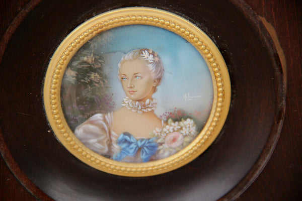 French miniature portrait painting signed After boucher madame Bergeret