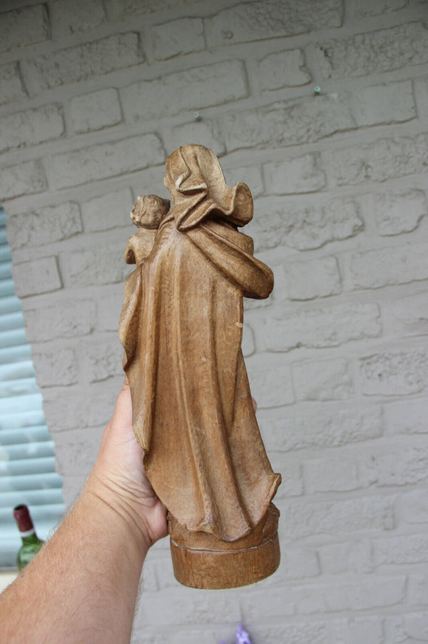 Vintage 1970 Wood carved madonna child figurine statue religious