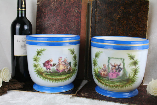 Gorgeous French PAIR planters jardiniere romantic victorian scenes 1970's