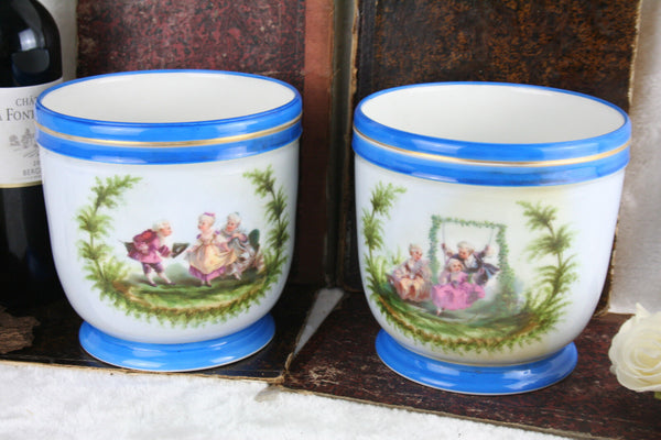 Gorgeous French PAIR planters jardiniere romantic victorian scenes 1970's