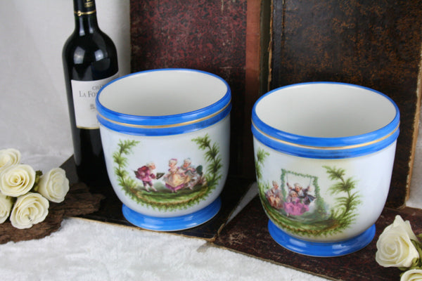 Gorgeous French PAIR planters jardiniere romantic victorian scenes 1970's