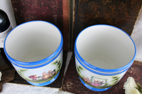 Gorgeous French PAIR planters jardiniere romantic victorian scenes 1970's