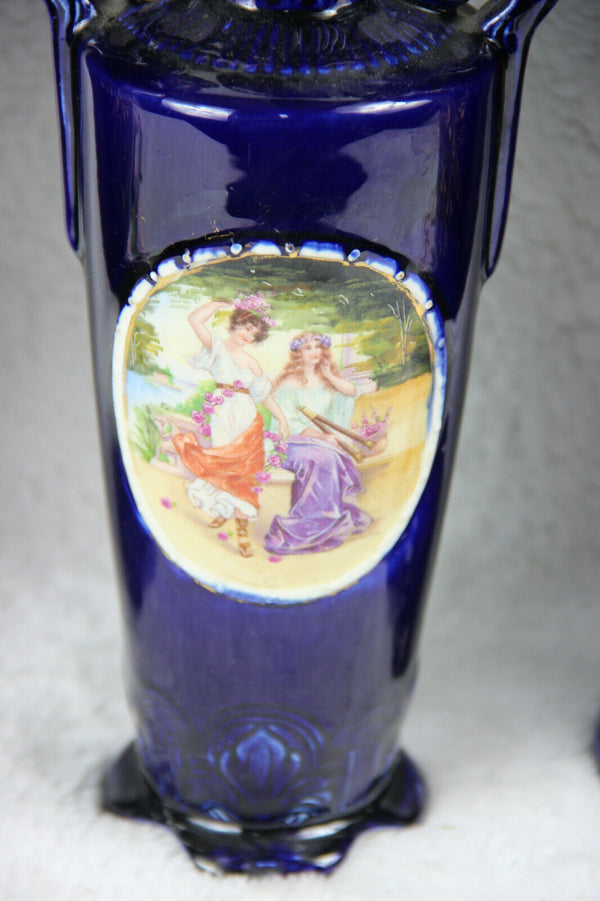 Set of 3 Austria Josef Strnact Blue ceramic porcelain Vases romantic marked 1920