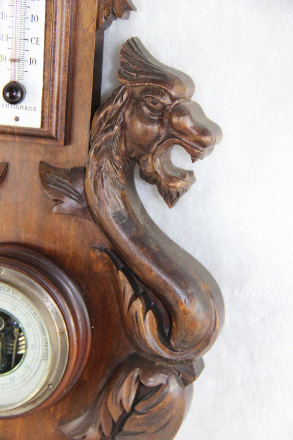 Black forest wood carved Dragon chimaera barometer