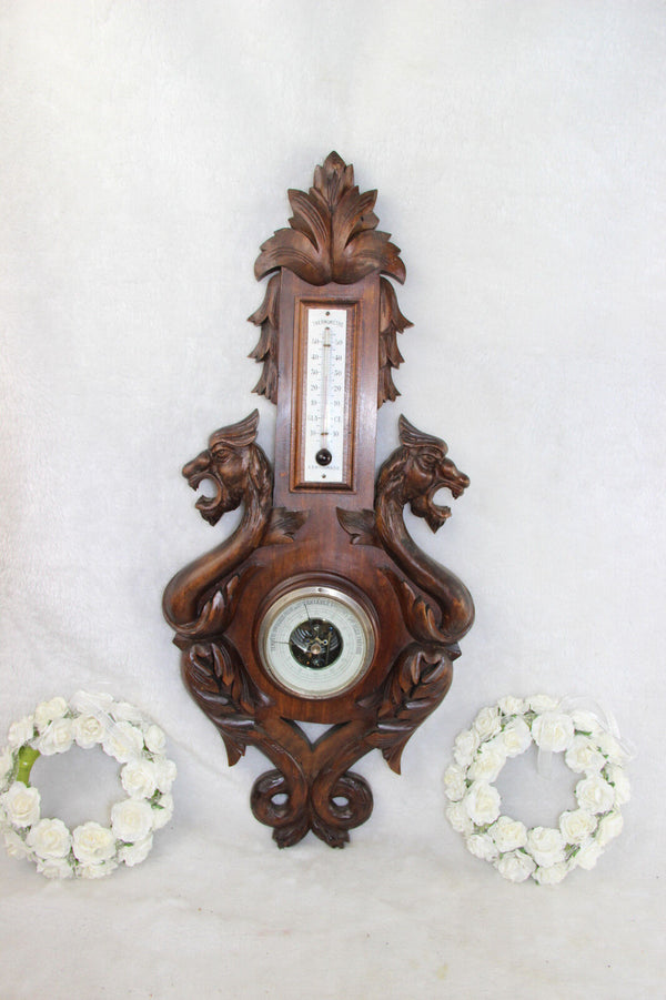 Black forest wood carved Dragon chimaera barometer