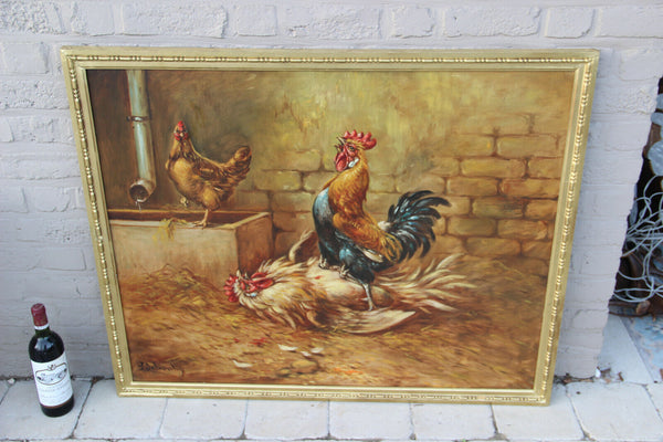 XXL Belgian top listed Paul Henry Schouten oil canvas painting fighting rooster