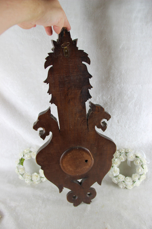 Black forest wood carved Dragon chimaera barometer