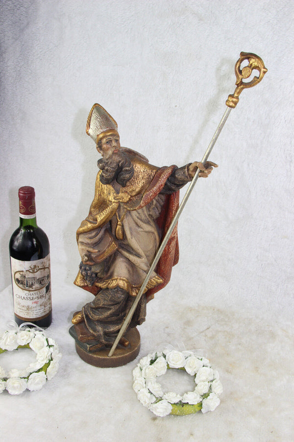 German Wood carved Statue SAINT URBAN bishop religious grapes wine