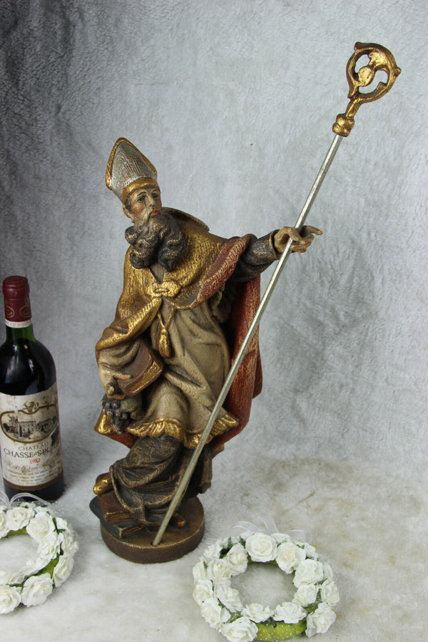 German Wood carved Statue SAINT URBAN bishop religious grapes wine