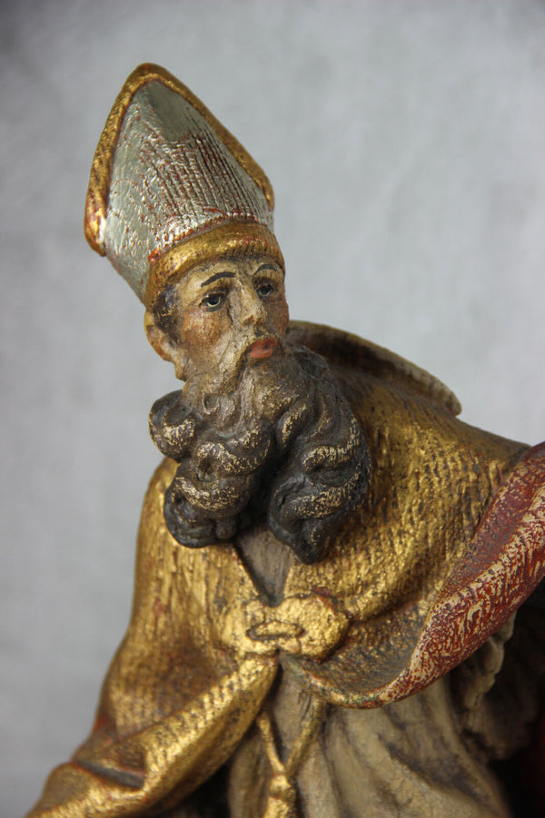 German Wood carved Statue SAINT URBAN bishop religious grapes wine