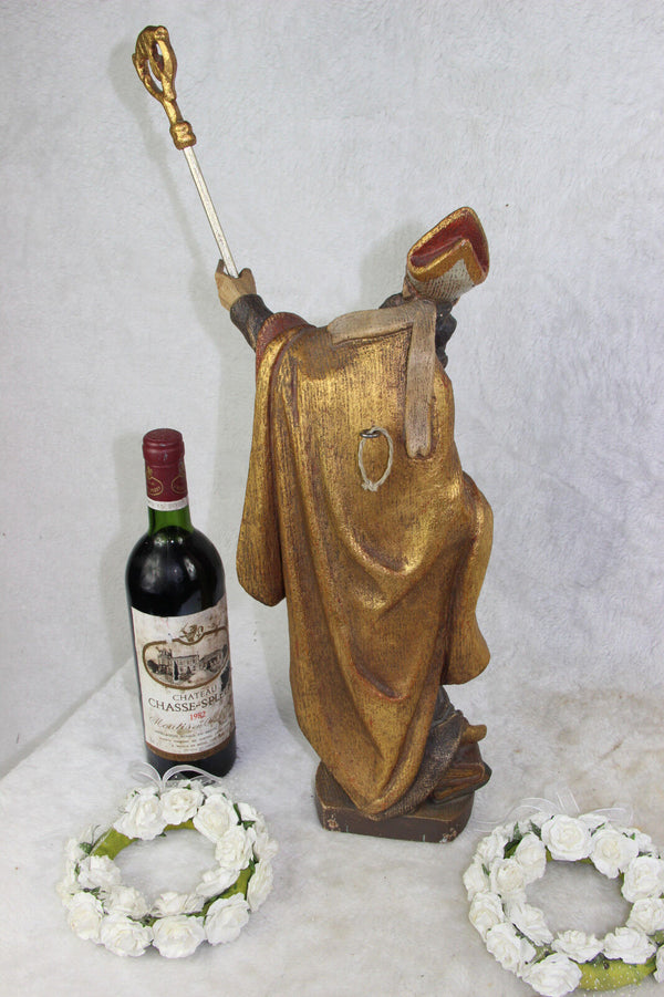 German Wood carved Statue SAINT URBAN bishop religious grapes wine