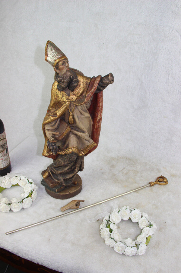 German Wood carved Statue SAINT URBAN bishop religious grapes wine