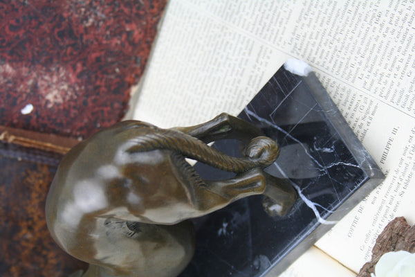 French BRONZE ART DECO signed CARVIN Stamped Greyhoud Whippet marble base