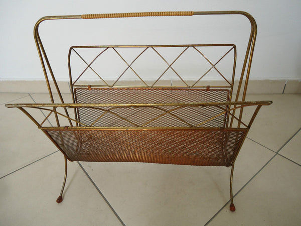 Mid-century metal 60's Magazine newspaper rack holder attr. mategot design