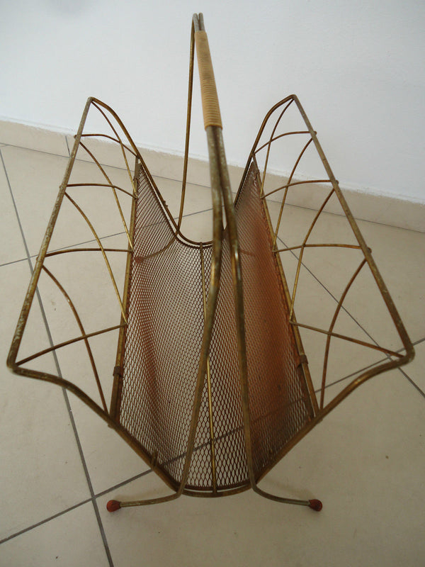 Mid-century metal 60's Magazine newspaper rack holder attr. mategot design