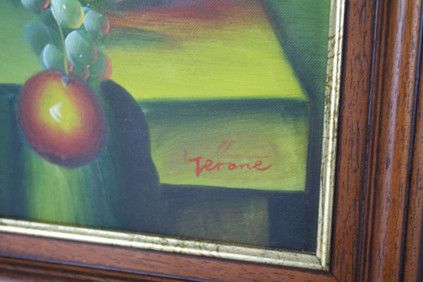 PAIR vintage 80's Flemish Oil canvas still live fruit painting signed