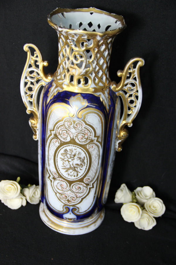 Antique vieux paris old porcelain large Vase gold gild 19th century