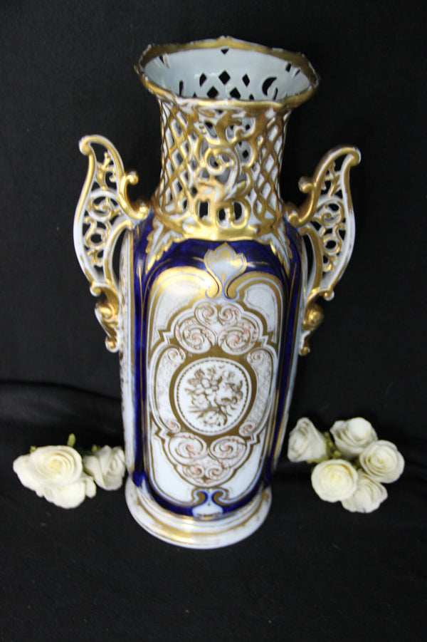 Antique vieux paris old porcelain large Vase gold gild 19th century