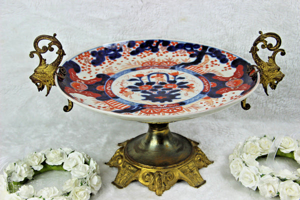 Large Antique Imari porcelain plate Centerpiece coupe bowl lion heads