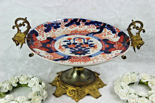 Large Antique Imari porcelain plate Centerpiece coupe bowl lion heads