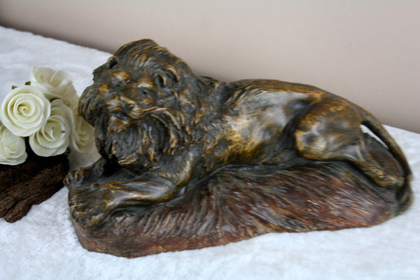 Antique ART DECO A Fagotto Terracotta Signed Lion statue sculpture