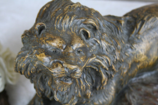 Antique ART DECO A Fagotto Terracotta Signed Lion statue sculpture