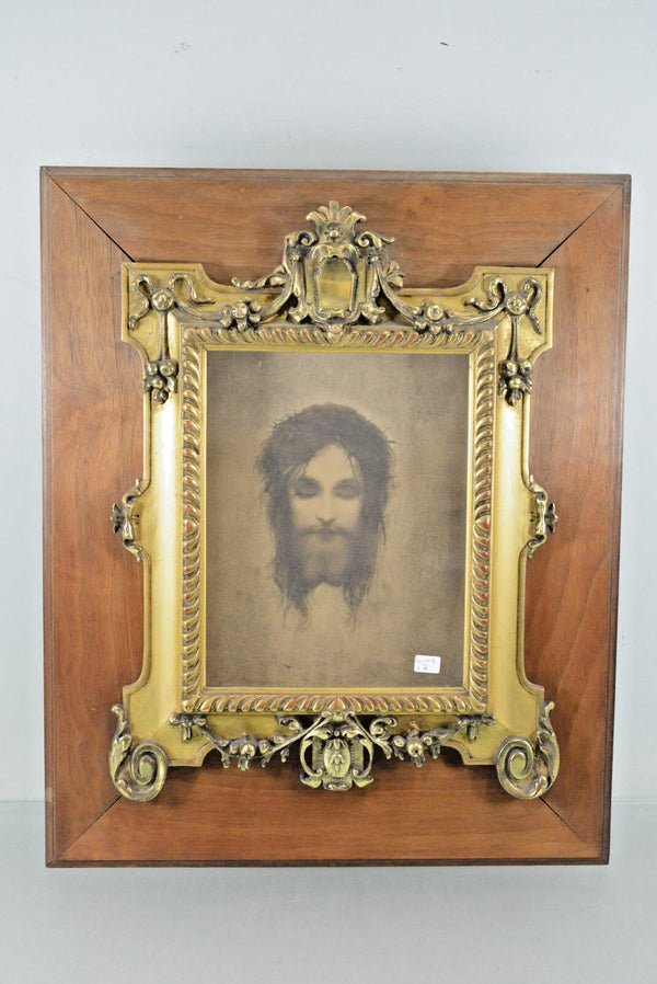 Rare Religious wall wood plaque panel christ portrait