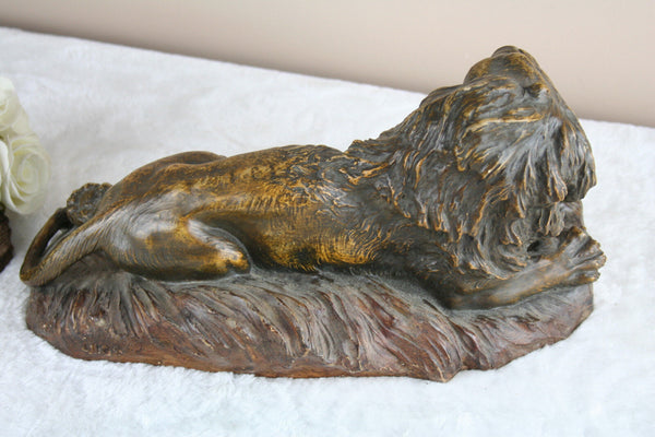 Antique ART DECO A Fagotto Terracotta Signed Lion statue sculpture