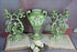 Set of 3 French Porcelain bisque Green PAIR Candle holder & vase putti cherub