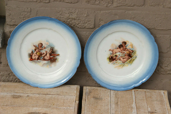 PAIR French LIMOGES marked porcelain putti angels romantic plates