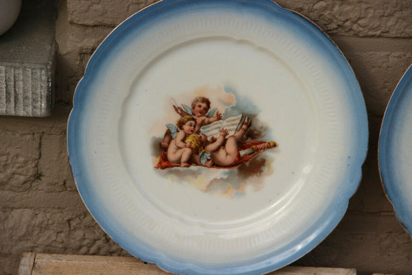 PAIR French LIMOGES marked porcelain putti angels romantic plates