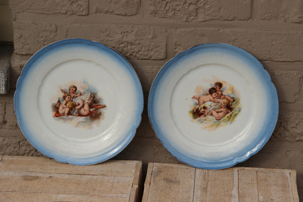 PAIR French LIMOGES marked porcelain putti angels romantic plates