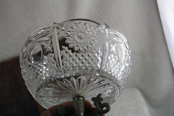 French 60's Crystal cutted glass Empire center coupe bowl with dolphins