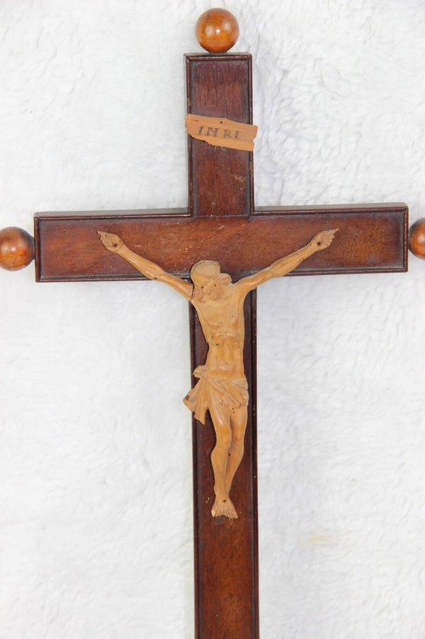 Antique French 1880 Wood carved Basswood Christ crucifix religious