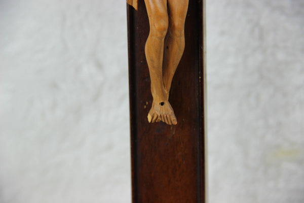 Antique French 1880 Wood carved Basswood Christ crucifix religious