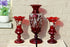 Set Czech bohemia ruby red colour etched glass Vases set floral decor 1960