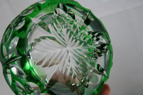 Luxury CRYSTAL ashtray Bohemia bohemian marked czech green coloured rare model