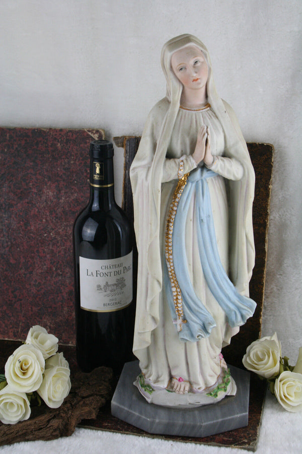 Vintage XL 50's  french porcelain madonna statue on base Lourdes